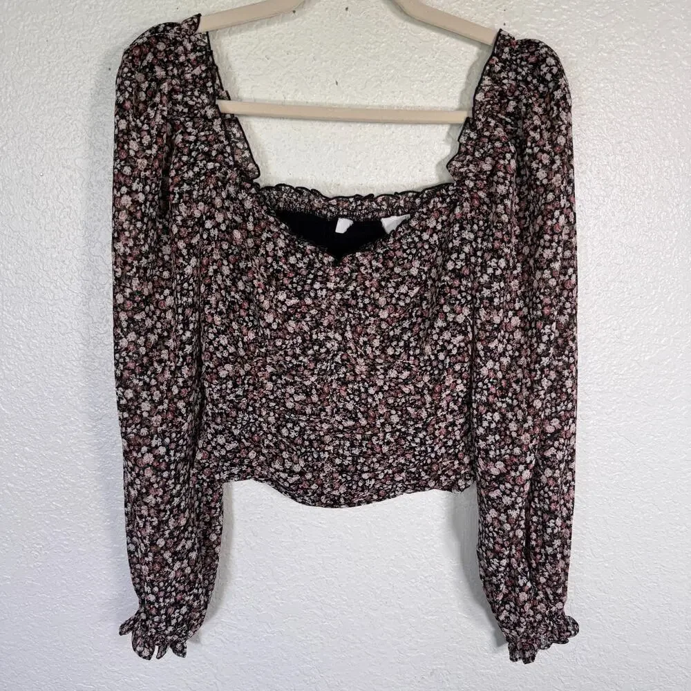ASTR The Label Top Womens Small Floral Ruched Smocked Blouse Cottagecore Boho S
